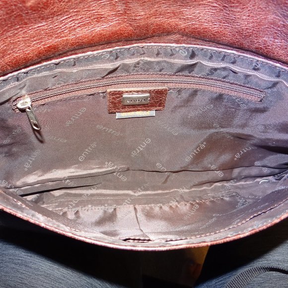 ENTRA Dark Brown Reptile Print Leather Shoulder Crossbody Bag/Calf Hair Flap - Picture 7 of 8